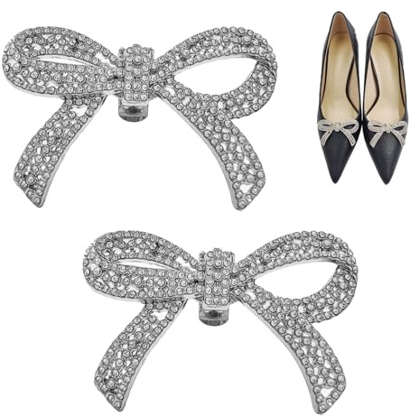 Vrexziy Shoe Clips, 2Pcs Rhinestone Shoe Clips, Metal Shoes Buckles Detachable Shoes Buckle for Women Wedding Prom Party High Heels Accessories(Silver)