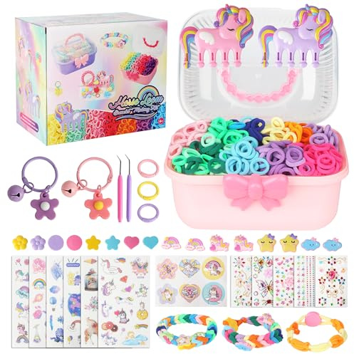 LIAILA Kit de tricot élastiques pour enfants, 1000 pièces, élastiques doux améliorés, chouchous et bracelets pour filles - Kit de loisirs créatifs avec accessoires pour enfants à partir de 6 ans