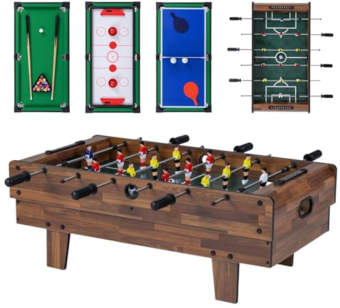 Maxmass 4 in 1 Multi Sports Table, 32 Inch Combo Game Table Set with Football, Air Hockey, Billiard and Table Tennis, Wooden Arcade Play Games for Family Gathering Party Bar (Dark Brown)