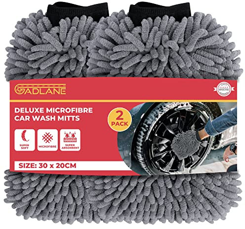 GADLANE 2 x Microfibre Car Wash Mitt - 2 Pack Noodle Wash Mitt, Anti-Streak & Anti-Scratch, Lint Free, Super Absorbent & Quick-Dry