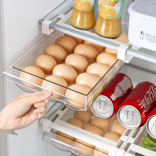 Eierbehälter für Kühlschrank, RANJIMA Schubladen Eierhalter, Kühlschrank Eier Aufbewahrungsbox Eierbox Schubladen, Eierhalter Kühlschrank Organizer mit Gleitschiene/Griff, Eierablage für Frische Eier