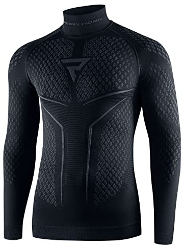 REBELHORN Therm II Maglia Termica Uomo | Manica Lunga | Biancheria Termica | Maglietta Funzionale | Assorbe l'umidità | Traspirante | Zone di Compressione | Abbigliamento Moto Termico