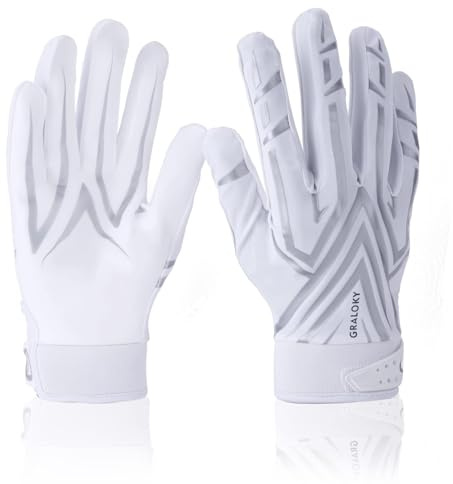 Graloky Football Gloves Men Women Boys, Youth Football Gloves, Football Glove Youth Adult, Enhanced Performance Ultra Sticky Silicone Palm Tacky Grip Receiver Football Glove for College (Small)