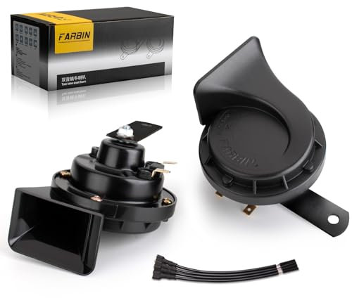 FARBIN Klaxon de Voiture 12V Klaxon Moto Puissant Dual-Tone Air Horn étanche Corne D'escargot électrique Camion Universal pour Toute Véhicules (Black,trompette d'escargot)