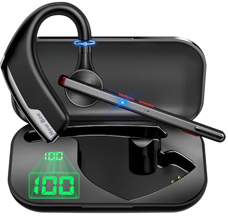New Bee Bluetooth Headset V5.2 Bluetooth Earpiece for Driving, Black, 2Pcs | Hands Free Bluetooth Earpiece with Dual Mic Mute, Single Ear Headset 24 Hrs Talk for Driving/Business with Android iOS Laptop