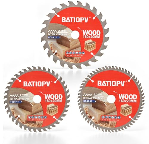 BATIOPV Cirkelsågblad 160 x 20 mm (24/40/60 tänder) 3 delar (för trä, spånplattor, plywood, lövträ, etc.) Sågblad 160 x 20, kompatibel med Dewalt Makita Bosch einhell, träsnitt