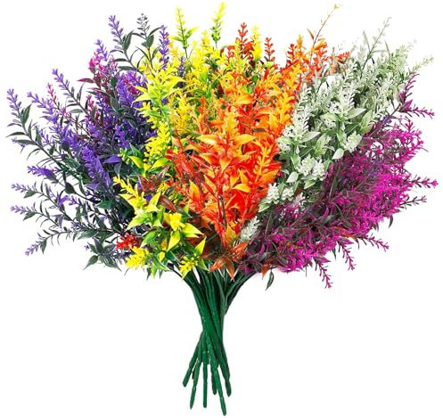 Eteamcan Künstliche Blumen Pflanzen wie Echt 10 Bündel Kunstblumen Balkon Lavendel Künstlich Kunststoff Blumen für Draußen Outdoor Deko