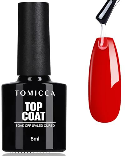 TOMICCA No Wipe Top Coat, Top Coat Shiny UV Gel Smalto Soak-Off UV / LED Smalto Gel Regalo per Salone Unghie Fai da Te Home, 8 ml
