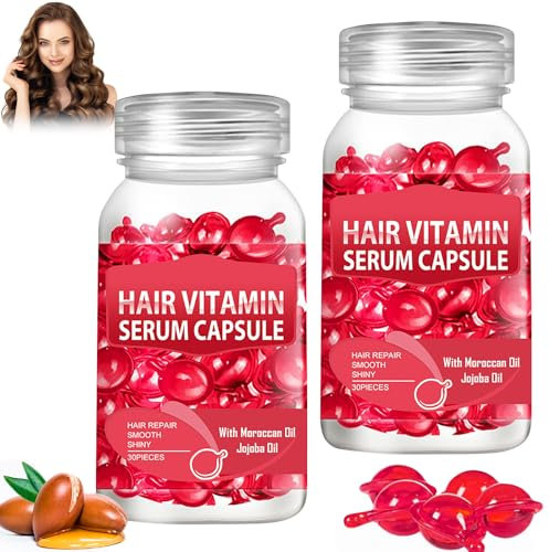 Capsule per siero di vitamina per capelli, 60 pezzi, per la cura dei capelli, arricchite con argan marocchino e vitamine A, C, E, non necessita di risciacquo, adatto per tutti i tipi di capelli