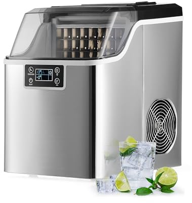 WILPREP 160W Máquina de Hacer Hielo Portátil, 22kg Diarios, 24 Cubitos en 11 Minutos, Autolimpieza, para Hogar/Fiesta con Pala y Cesta