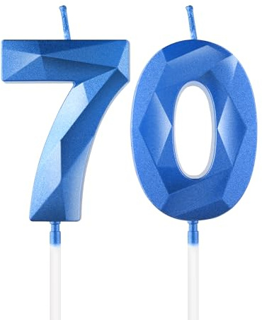 Royal Blue 70th Birthday Candles, 3D Number 70 Candle for Cake, Women Men 70th Birthday Decorations,Sapphire Candle Topper Blue Cake Decorations for Birthday Party Wedding Anniversary Supplies