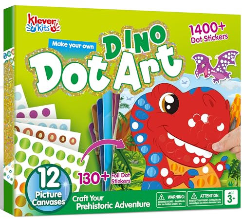 Klever Kits Dot Art Aktivität, Dot It Dinosaurier, Sticker Bastelset für Kinder, Diy Bastelset Zum Basteln Kit,Geburtstagsgeschenke für Kinder ab 3+ Jahren, Flugzeug-Reisespielzeug