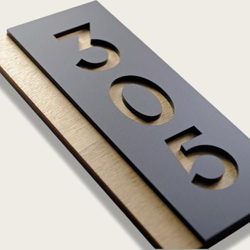 Placa de Puerta Personalizada en Acrílico y Madera, Números de Puerta 3D en Relieve, Ideal para Hogar, Hoteles, Apartamentos y Oficinas