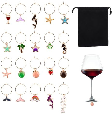 MOLENCO 20 Pezzi Segna Calici da Vino, Ciondoli per Calici da Vino con Fibbia, Ciondoli per Distinguere i Bicchieri da Vino per Champagne Cocktail per Bar Feste Decorazioni