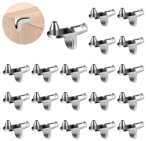 20Pcs L Shape Shelf Support Pegs, 5mm Nickel Plated Wardrobe Shelf Pins, Glass Furniture Holder Bracket, Heavy Duty Right Angle Clips Support, Metal Cabinet Studs for Shelf (Long L Shape)