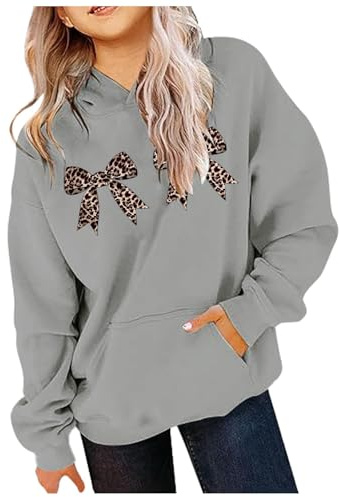 SoLu DAY8 Hoodie Kids Girls Age 3-12 Years Trendy Graphic Leopard Bow Sweatshirt for Teen Girls Winter Long Sleeve Tops PuLover Cute Cartoon Comfy Casual Vacation Blouse (Grey, 11-12 Years)