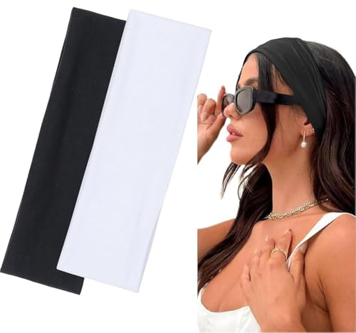 BELEVO 5cm Fascia Capelli Donna Uomo | Fasce per Capelli Sport Antiscivolo e Traspiranti per Palestra/Yoga | Fasce Capelli Unisex | Confezione da 2 Pezzi (Nero e Bianco)