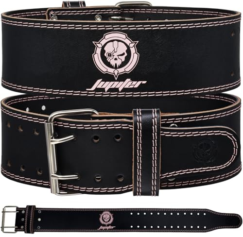 Weight lifting Belt (6mm Thick) - Genuine leather, offering back support. Double-pronged buckle, ideal for weightlifting, powerlifting, squats and deadlifts(Pink M)