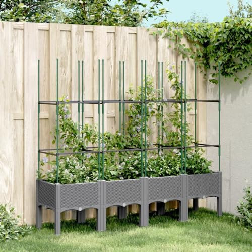 Snsowed Fioriera Giardino con Traliccio Grigio Chiaro 160x40x142,5cm PP,Fioriera Giardino,Fioriera Cassetta Piante Giardinaggio Portafiori Aperto Fioriera Balcone-367962