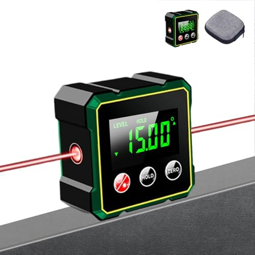 Laidawei Digital Angle Finder with Electronic Laser Level,Inclinometer- 4-side Strong Magnetic Angle Gauge, Protractor,Finder Measuring Tool for Woodworking (Laser Level is Class II,Output<5mW)