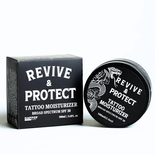 Dapper Peak Tattoo Moisturizer with 30SPF Sunscreen| Revive and Protect Tattoo Cream/Tattoo Balm with Hydrating and Brightening Effect | Tattoo Balm with Vitamin E, Shea Butter and Jojoba Seed Oil,