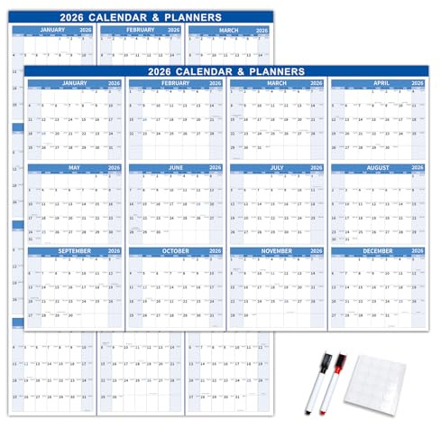 2026 Wall Calendar, Folded Wet & Dry Erase Wall Calendar 12 Month, Horizontal/Vertical (33''x23'')