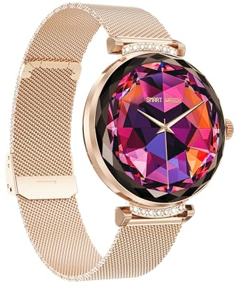 Thafikzi Montres Connectées Femme avec Tension Artérielle/Réponse aux Appels/Rythme Cardiaque/Pas/Sommeil/Multisports/Étanche IP68, Tracker Fitness 1,19 pour iOS Android (Or avec Diamants)