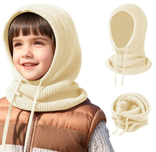 TAGVO Bambini Passamontagna 2 in 1 con Sciarpa con Cappuccio, Sciarpa Berretto Morbido e Caldo Cappello Invernale a Maglia Antivento, Scaldacollo Beanie Berretto per Ragazzo Ragazza 4 a 10 Anni
