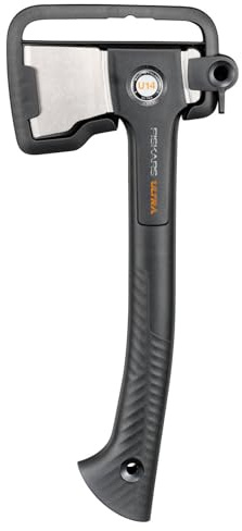 Fiskars Ultra Universalaxt U14, Kompakte Allzweck-Axt für Garten und Outdoor, ToughCoat-Beschichtung, Optimierte Balance, Karbonstahl-Klinge/FiberComp-Stiel, 35,5 cm, Schwarz, 1086010