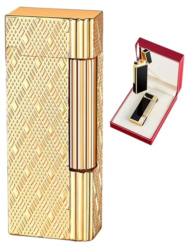 Accendino ricaricabile in metallo con fiamma morbida – Accensione a rotella laterale, confezione regalo e accessori for pietra focaia inclusi (carburante non incluso)(Gold)