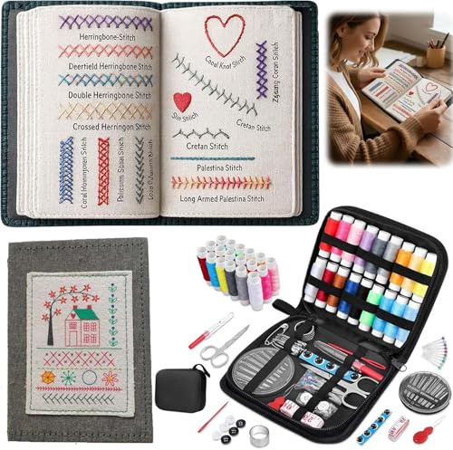 Bukbas Embroidery Stitch Book, Embroidery Kit Sewing Books for Beginners, Creative DIY Embroiderys Sewing Books with Needle Thread Tool, Portable Travel Mini Sewing Kit for Craft Lovers & Enthusiasts