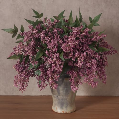 6Pcs 17Lifelike Artificial Nandina Berry Stems for Vase Decor(Dusty Plum) | Full Faux Berry Spray, Realistic Fake Plant Branches, for Home/DIY Bouquet/Table Centerpiece/Window/Shower/Farmhouse Decor