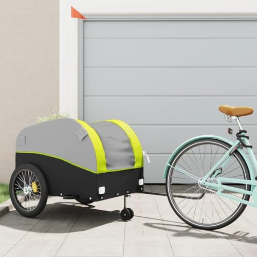 Generico Rimorchio da Bici Nero e Verde 45 kg in Ferro,Rimorchi per Bicicletta,94158