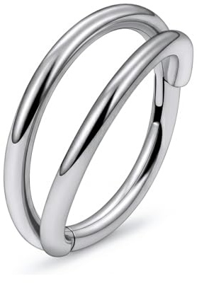 LAURITAMI Piercing Naso Titanio 18G, Doppio Anello Orecchini Naso, Cerchio Nasale in Titanio 8 mm, Gioielli per Piercing Trago, Septum, Helix, Cartilagine, Labbra e Ombelico