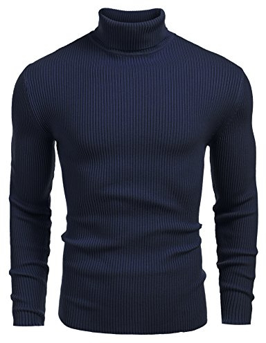 COOFANDY Maglione da Uomo con Collo Alto Blu Navy XL