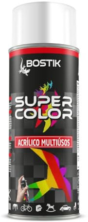 Bostik SUPER COLOR BLANCO BRILLANTE RAL 9010, Pintura en Spray Acrílica para Uso Profesional y Doméstico, Multiusos, Secado Rápido, Acabado Brillante, Interior y Exterior, Bote 400 ml