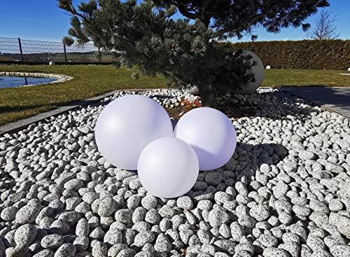 Trango 3er Set SO-202530 IP44 LED-Solarleuchte in 20-25-30cm Durchmesser Weiß matt mit 3000K warmweiß LED & RGB Farbwechsel LED *SNOWY* Solarkugel Leuchtkugel, Außenleuchte, Kugellampe, Gartenleuchte