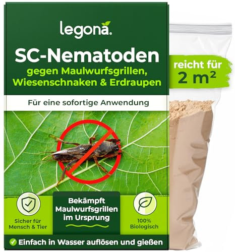 Legona Nématodes SC pour lutter contre les courtilières – 1 millions pour 2 m² / 5 l de terreau – Traitement bio sans nuisibles pour pelouses et massifs