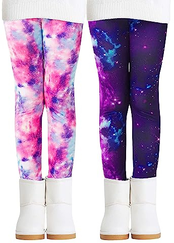 Adorel Legging Polaire Chaud Hiver Pantalon Fille Lot de 2 Galaxie Rose 8-9 Ans (Taille Fabricant: 140)