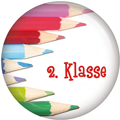 Kiwikatze 2.Klasse Buntstifte Button 37 mm oder 56 mm Ansteckbutton zum Schulanfang Schule Einschulung Junge Geschenk Deko Schulstart Geschenke Schulstart Kalender Countdown (56 mm)