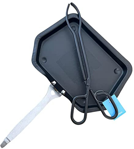 Traditional ash pan – 28cm Wide (11) with Handle and Heavyweight cast Iron Tongs | Ideal for Standard Sized fire grates | ash pan for Open Fires | ash pan for Log Burners| fire ash pan