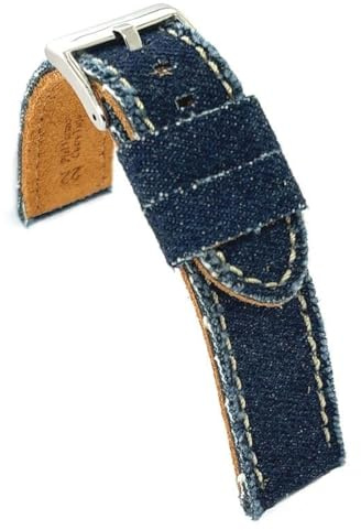 diloy Cinturino orologio tessuto jeans denim sfrangiato fodera pelle piatto sportivo – Misure 18mm 20mm 22mm 24mm 390 Blu Navy 20mm