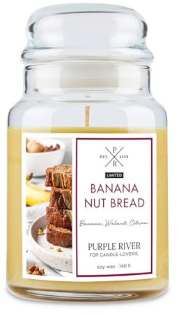 Purple River Große Duftkerze im Glas mit Deckel | Banana Nut Bread | Duftkerze Süß | Kerzen lange Brenndauer | Sojawachskerze | Raumduft für Zuhause