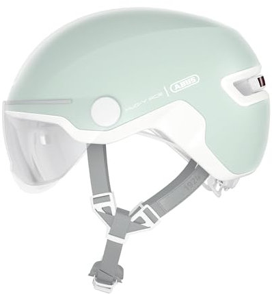 ABUS Stadthelm HUD-Y ACE - stylischer Fahrradhelm mit Visier und magnetischem, aufladbarem LED-Rücklicht - für Damen und Herren - Pure Mint, Größe M