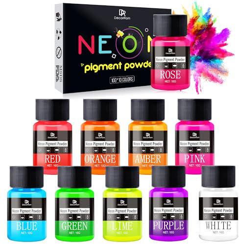 Neon Pigment Pulver - 10 Farben Neon Nagelpulver Phosphor Pulver für Epoxidharz, Nagelkunst, Becher, Schleim - Leuchtstoff Mica Pulver Nagel Glitter Pigment für Seifen, Lidschatten, Malerei, Schmuck