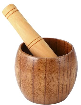 Wenrescry Mortaio e Pestello in Legno Duro – Robusto e Versatile, Ideale per Macinare Spezie ed Erbe Aromatiche – Accessorio Essenziale da Cucina – Design Elegante, Diametro 10 cm, Profondità 6 cm
