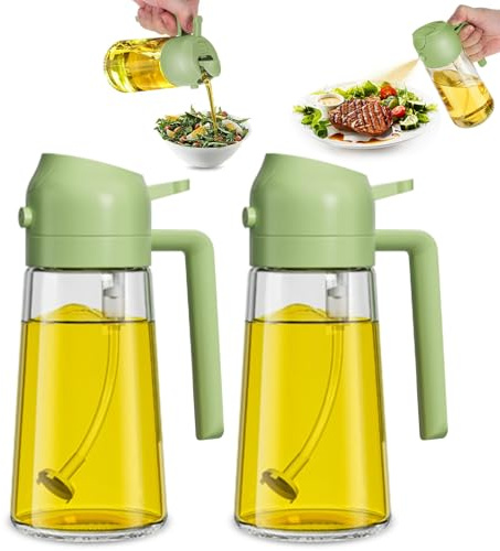 Suuwwn 2 in 1 Bottiglia di olio multifunzionale, 2 Pezzi Spruzzatore di olio 470ml Bottiglia di spruzzo di olio per cucina Olio d'oliva Spruzzatore di olio