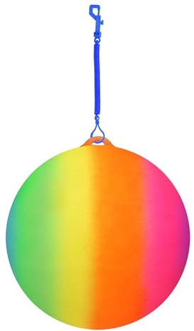 Navoys Neon Rainbow Ball with Keychain - 22cm Vibrant Rubber Beach Ball, Outdoor Playground Fun, Garden and Beach Games, Easy to Inflate