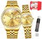 OLEVS Paar Uhr für Sie und Ihn, analoge Quarzuhr, für Damen und Herren, wasserdicht, Leuchtend, Datum, Armbanduhr, romantische Geschenke für Paare, 2 Stück, 3629-Gold, 1 Paar, Modern