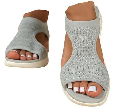 HEONSATI Women's Grey Wedge Sandals Size 6 UK, Arch Support, Comfortable Summer Sandals
